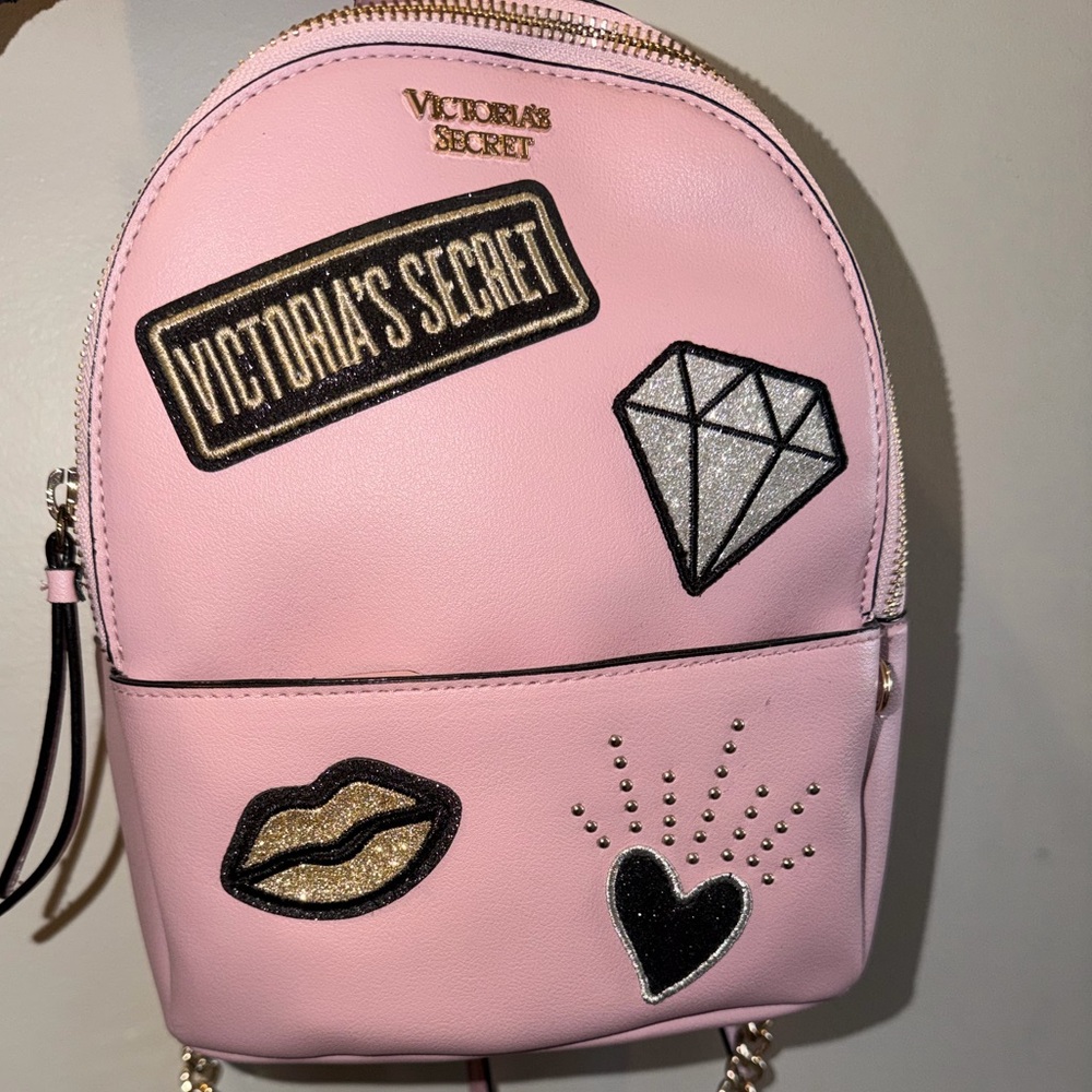 Victoria's Secret Light Pink small Backpack with Fun Patches